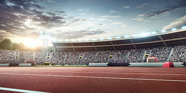 stade olympique avec des pistes de course - track and field stadium photos et images de collection