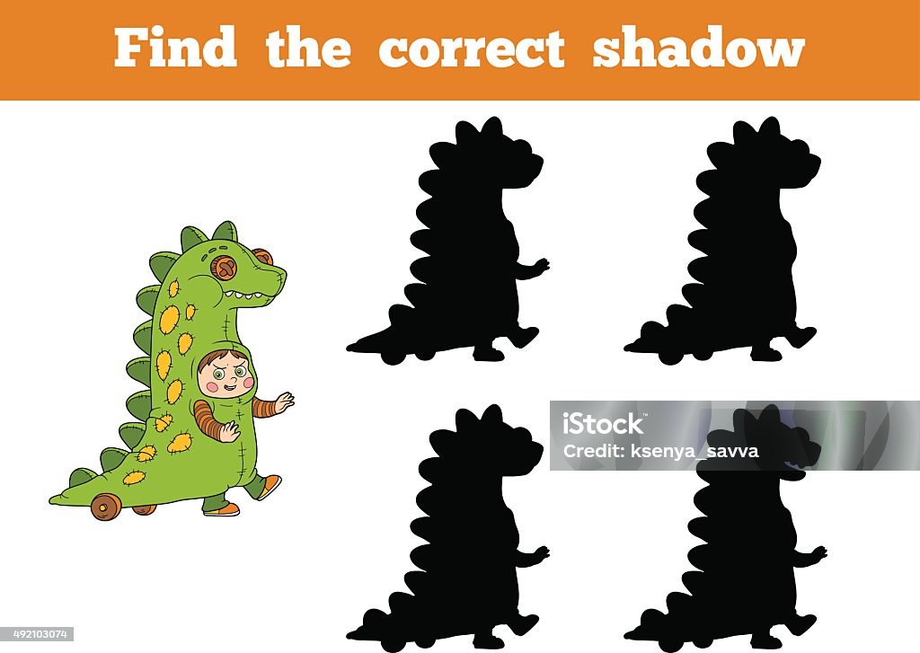 Find correct shadow: Halloween characters (dinosaur costume) Find correct shadow, game for children: Halloween characters (dinosaur costume) 2015 stock vector