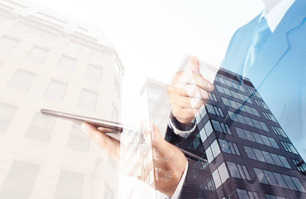 istock Double exposure of success businessman 492104634