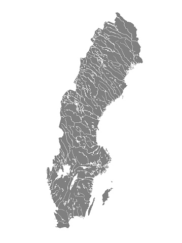 Map of Sweden with rivers and lakes.