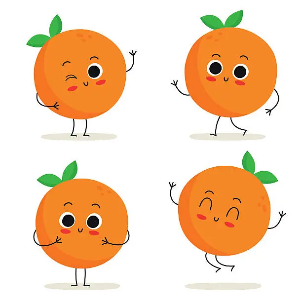 Vector illustration of Orange. Cute fruit character set isolated on white