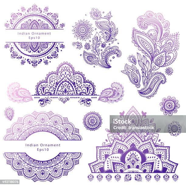 Set Of Indian Floral Ornaments Mandala Henna Stock Illustration - Download Image Now - 2015, Abstract, Celebration