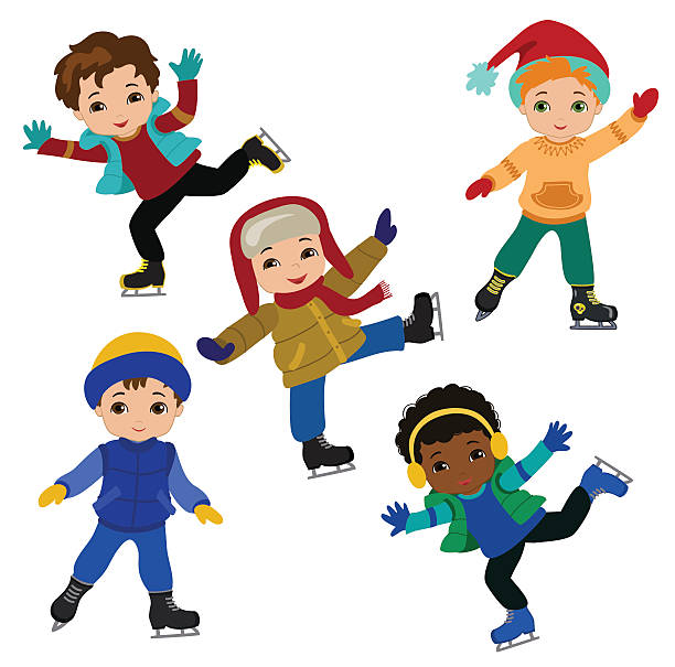 Funny Boys In Winter Clothes Ice Skating On White Background Stock  Illustration - Download Image Now - iStock