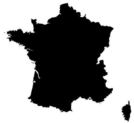 France Map Outline on white background. Professional digitally created image.  