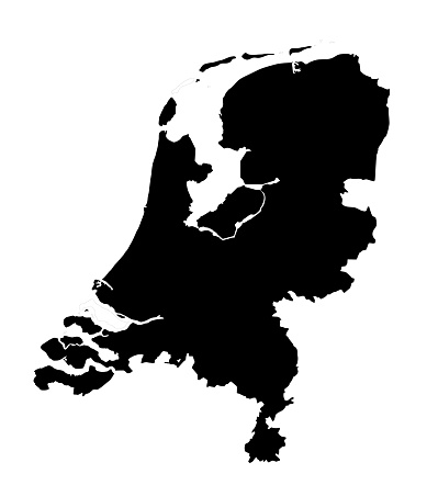 Netherlands Map Outline on white background. Professional digitally created image.  
