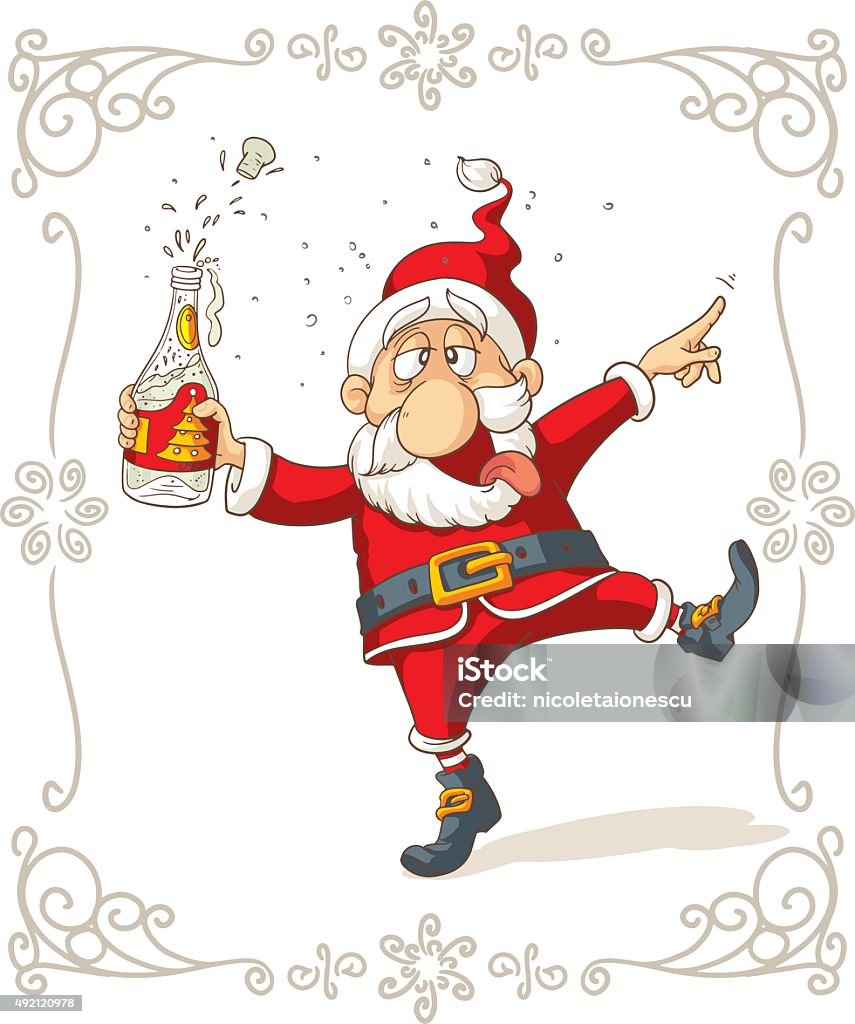 Drunk Santa Dancing Vector Cartoon Vector of a celebrating Santa Claus dancing and holding a champagne bottle  Drunk stock vector