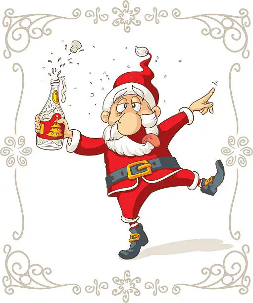 Vector illustration of Drunk Santa Dancing Vector Cartoon