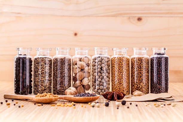 istock Assorted of spice bottles condiment . 492125050