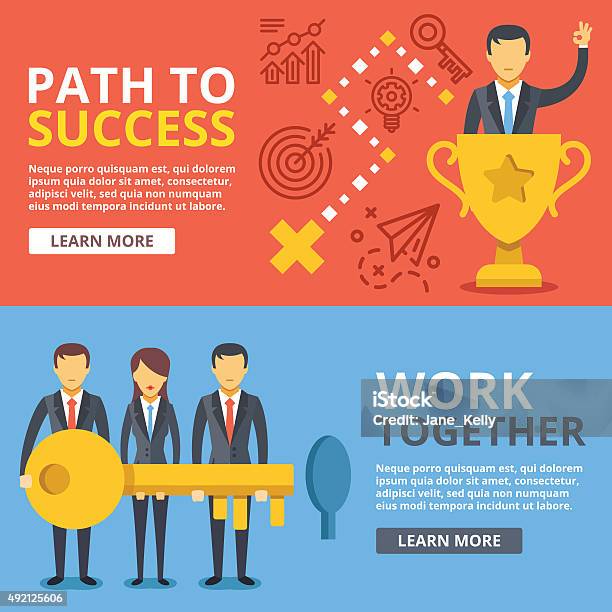 Path To Success Work Together Team Work Flat Illustration Set Stock Illustration - Download Image Now