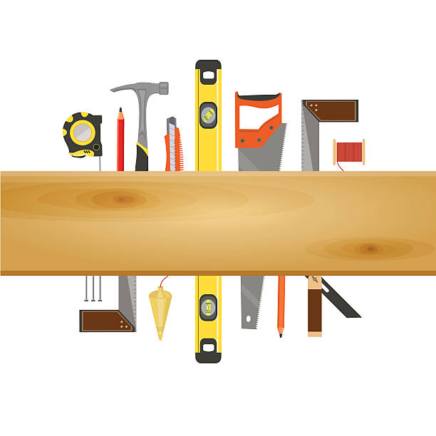 カーペンターツールフラットバナー - construction construction material work tool nail点のイラスト素材／クリップアート素材／マンガ素材／アイコン素材