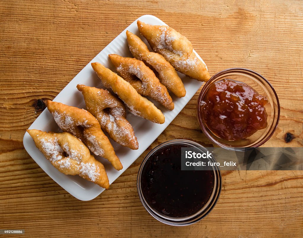 fried dough with jam fresh crispy deep fried hungarian traditional pastry with jam 2015 Stock Photo