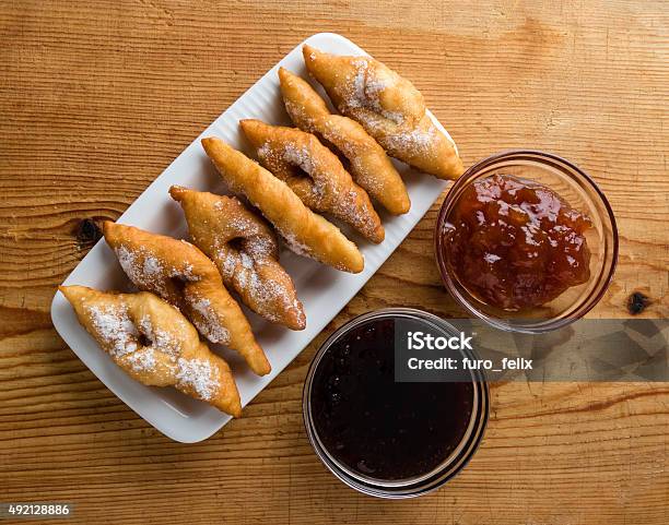 Fried Dough With Jam Stock Photo - Download Image Now - 2015, Baked Pastry Item, Bakery