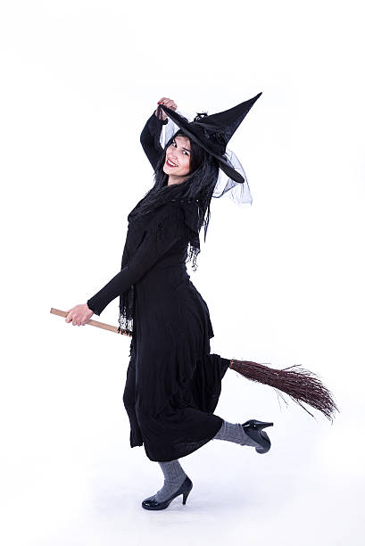 istock Pretty Witch Reday to Fly on Broom 492129860