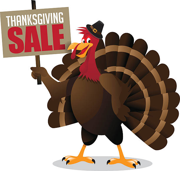 istock Cartoon turkey holding Thanksgiving sale sign 492132660