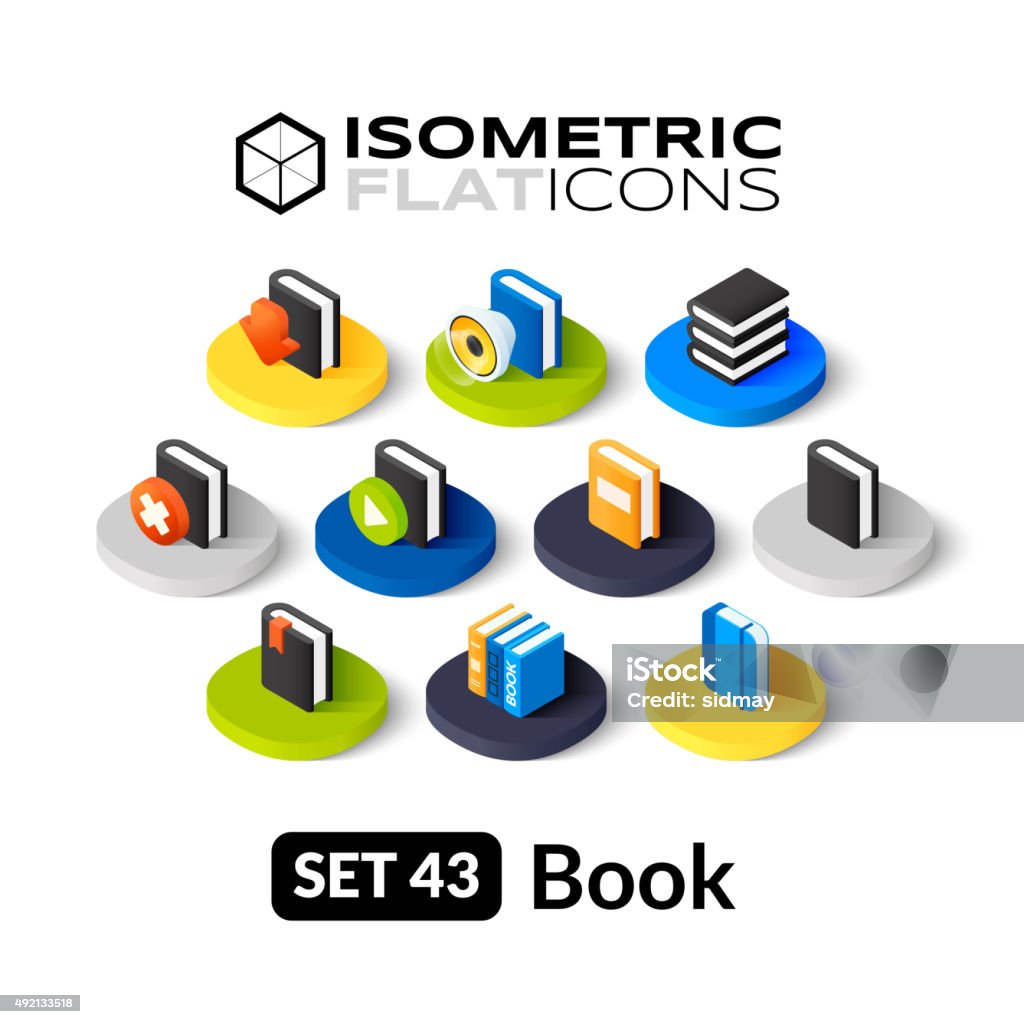 Isometric flat icons set 43 Isometric flat icons, 3D pictograms vector set 43 - Book symbol collection Bookmark stock vector
