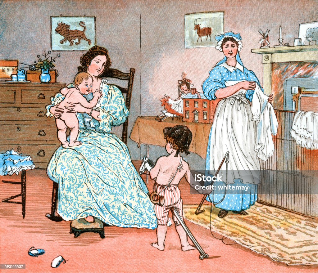 Mère, d'enfants et nursemaid dans la pépinière - Illustration de Bébé libre de droits