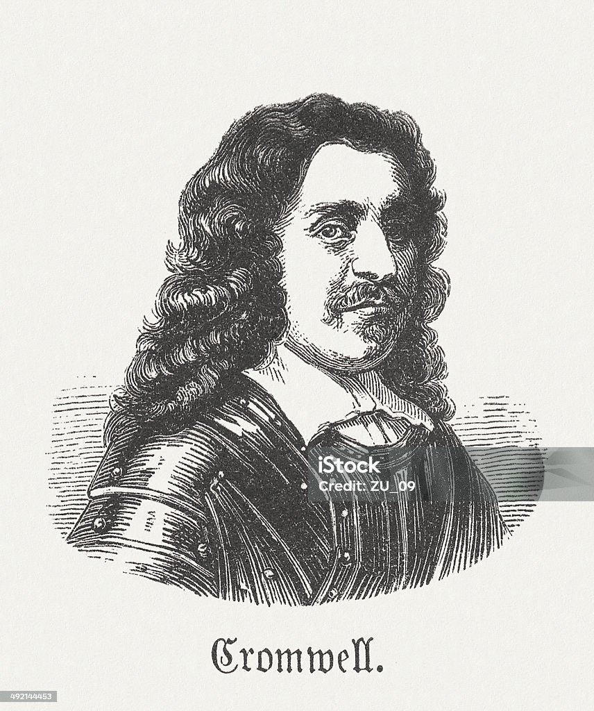 Oliver Cromwell (1599-1658), English military leader, wood engraving, published 1881 Oliver Cromwell (1599 - 1658), English military and political leader and later Lord Protector of the Commonwealth of England, Scotland and Ireland. Woodcut engraving, published in 1881. British Culture stock illustration