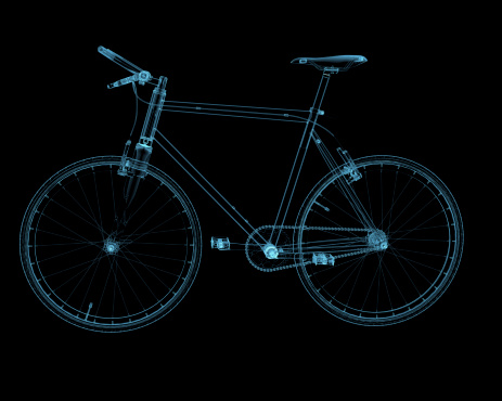 Bicycle x-ray blue transparent isolated on black