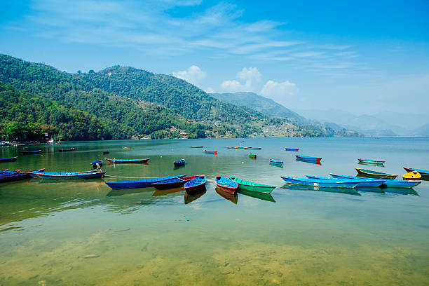 Tranquil scene of Fewa Lake, Pokhara.
