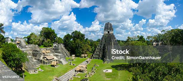 Panorama Tikal Ruins And Pyramids Stock Photo - Download Image Now - Tikal, Tikal National Park, Guatemala