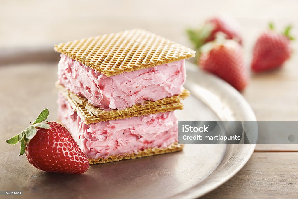 Strawberry sandwich ice cream Two strawberry sandwich ice creams Ice Cream Sandwich Stock Photo