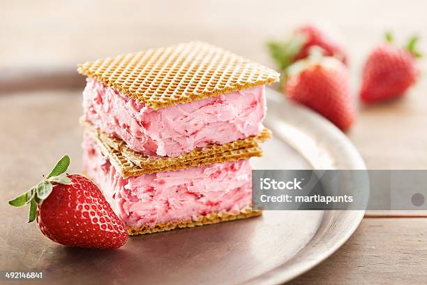 Strawberry Sandwich Ice Cream Stock Photo - Download Image Now - Ice Cream Sandwich, Close-up, Dessert - Sweet Food