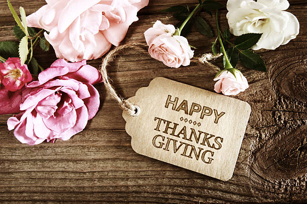 istock Happy Thanksgiving message card with small roses 492147570