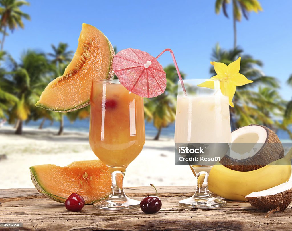 summer drinks on the beach Summer drinks with beach on background Alcohol - Drink Stock Photo