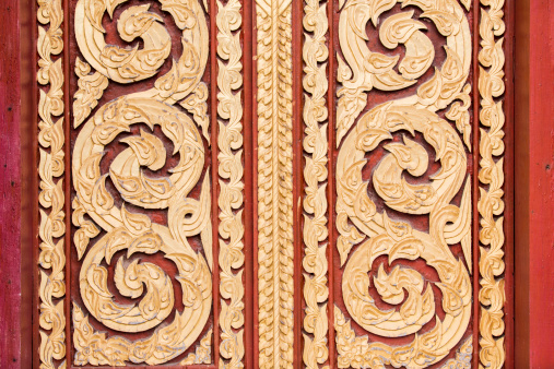 Texture of door in Thai temple.The amazing pattern.