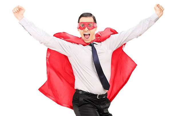 istock Male superhero jumping out of happiness 492149393