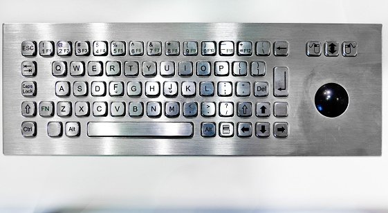Industrial keyboard made of steel with trackball