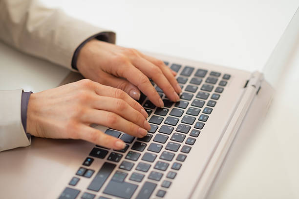 istock Business woman working on laptop. Closeup 492150799