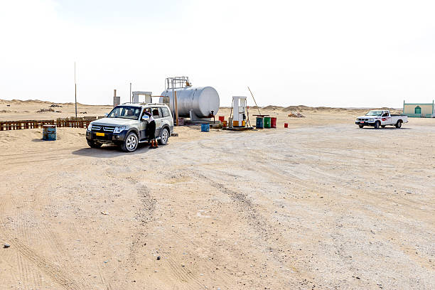 Gas station, Rub al-Khali desert (Oman) stock photo