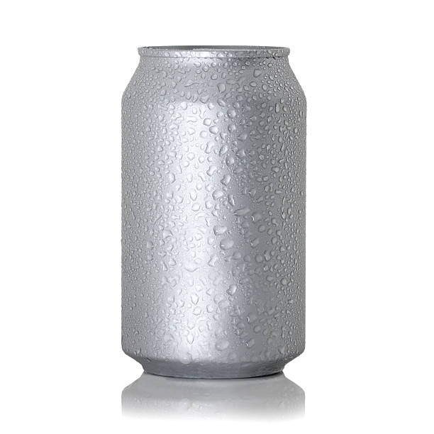 aluminum can with water drops  isolated on white stock photo