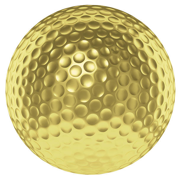istock Golden golf ball isolated on white 492155470