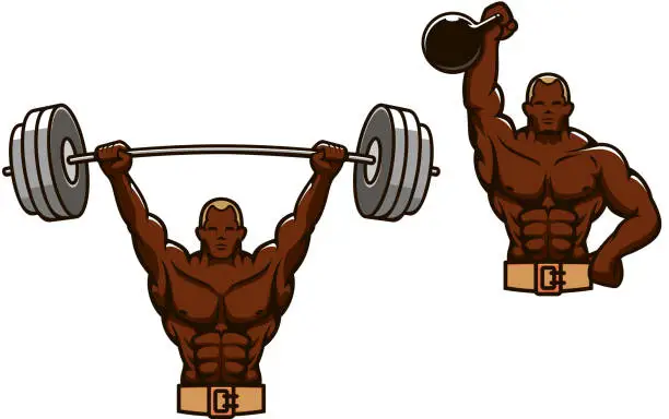 Vector illustration of Cartoon muscular man lifting heavy weights