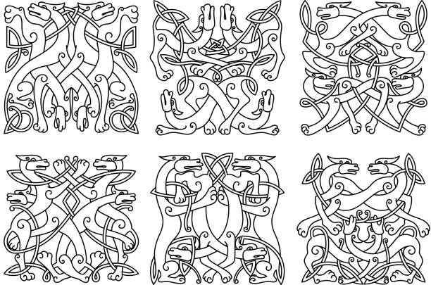 illustrazioni stock, clip art, cartoni animati e icone di tendenza di celtica animali sagoma entwined mistica - celtic culture celtic style dog tied knot