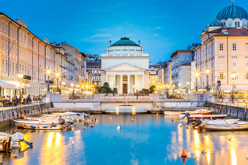Saint Antonio Church at the end of Canal Grande, Trieste, Italy, Europe