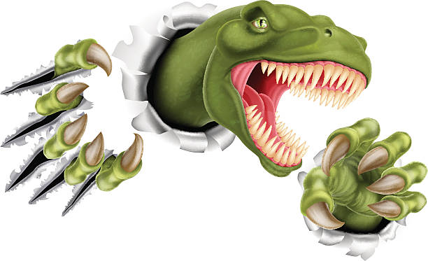 t-rex dinosaurier-krallen reißen - tierische hand stock-grafiken, -clipart, -cartoons und -symbole