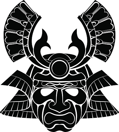 A samurai warrior mask helmet design graphic illustration