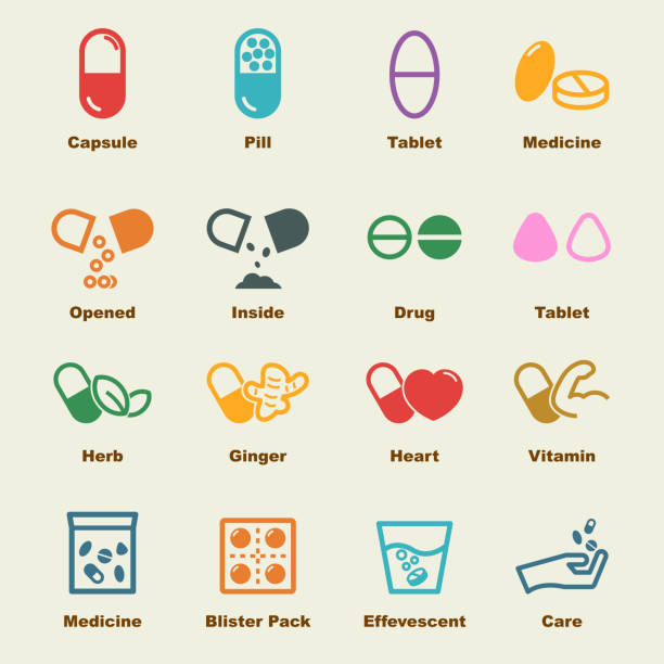 kapsułka elementy - capsule pill vitamin pill herbal medicine stock illustrations