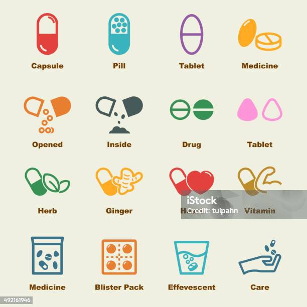 Capsule Elements Stock Illustration - Download Image Now - Nutritional Supplement, Vitamin, Capsule - Medicine