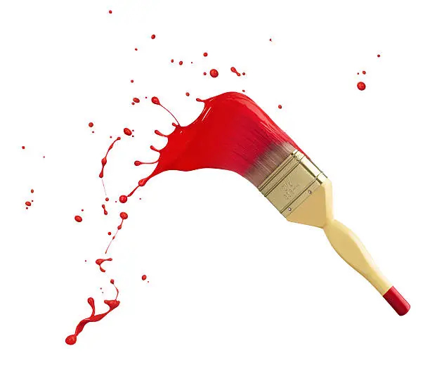 paintbrush with red paint splash isolated on white