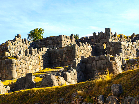 Fortification walls of Sacsayhuaman citadel near historic capital of the Inca Empire Cusco, Peru