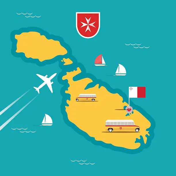 Vector illustration of Vector travel map of Malta in flat style