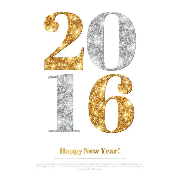 Vector illustration of Happy New Year Greeting Card with Gold and Silver Numbers.