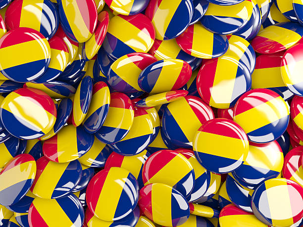 istock Background with round pins with flag of chad 492191950