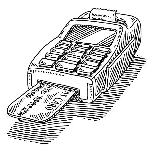 Vector illustration of Credit Card Terminal Purchase Drawing