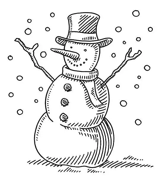 Vector illustration of Cute Winter Snowman Drawing