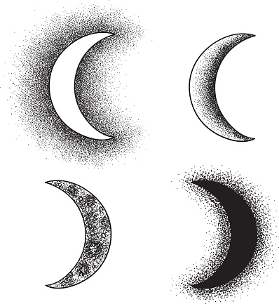 Black and white hand drawn moon phases set